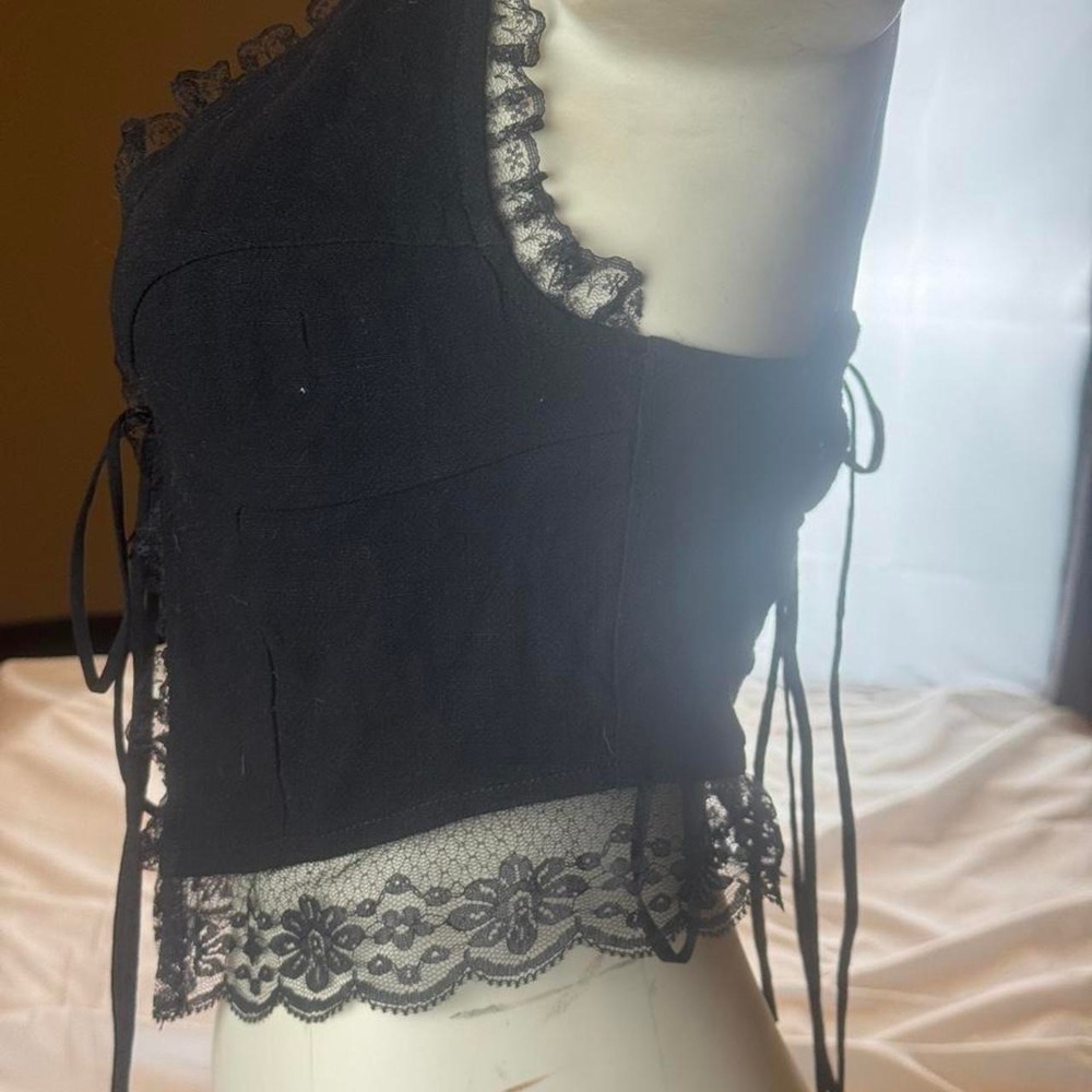 Tank top lace trim women's S black fairycore indie boho coquette ruffles - Picture 3 of 7